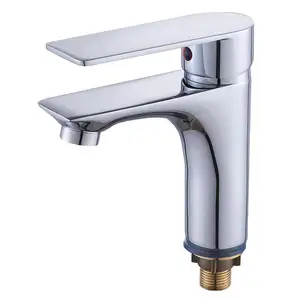 Factory Price Basin Faucet Rectangular Handle Clean Lines Deck Mounted Chrome Plated Brass Cold Water Basin Tap