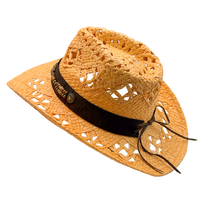 Chapeau de cowboy creux imitation paille en gros |   Chapeaux de festival Panama personnalisés en cuir, perles de bois et pierres précieuses, protection solaire pour adultes