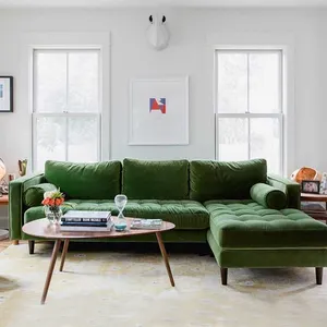 Moderno sofá de tela de terciopelo estilo americano retro tres personas sala de estar sofás seccionales sofá de lujo verde