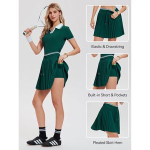 Conjunto de Falda de Tenis de 2 Piezas para Mujer, Top de Manga Corta, Falda Plisada, Deportivo, Transpirable, Tejido de Punto - Product Image 6