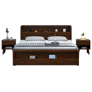 Lits en bois modernes et simples avec tête de lit en bois et rangement intégré, meubles de chambre à coucher, cadre de lit et matelas - Product Image 1