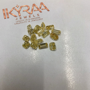 Vente en gros de pierres fantaisie jaunes cultivées en laboratoire CVD HPHT, coupes variées, formes assorties, IGYRAA JEWELS, certifiées IGI pour la joaillerie sur mesure - Product Image 1