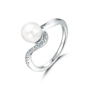 Oem Odm 925 Sterling Zilveren Zoetwaterparels Ringen Groothandel Mode Rhodium Vergulde Vrouw Ring