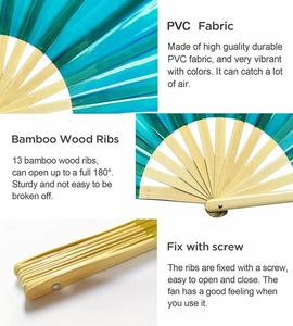 High Quality Satin Foldable Hand Fan Large Rave Under UV Light Holographic Reflective Angel Carving Traditional Style - Product Image 4