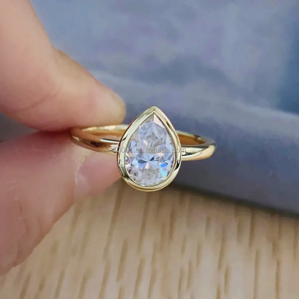 Anel de ouro amarelo 14K 1.5ct D VVS Moissanite, joia fina com corte de pêra, joia de noivado