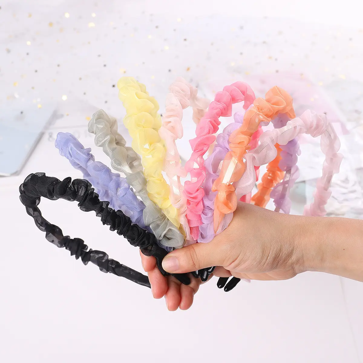 Moda dantel saç bandı yaz kızlar parlak renk tatlı Hairbands kore pileli örgü kafa bandı