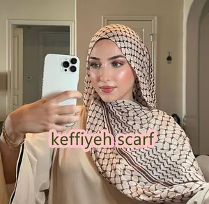 Print Keffiyeh Hijab Sjaal Voor Moslim Vrouwen Dames Chiffon Sjaals Hoofddoek Palestijnse Hijab