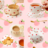 Nouveau Prix Usine – Tasse à Cappuccino et Mug à Latte en Forme de Cœur Faits Main avec Soucoupe en Porcelaine Fine, Tasses à Café en Céramique avec Assiette