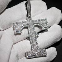Pendentif Lettre T Personnalisée pour Homme en Moissanite Couleur D « Hip Hop Iced Out » qui Passe au Testeur de Diamant, en Argent 925 avec Certificat GRA, Bijoux Fins
