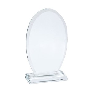 Trofeo Ovale in Vetro 90mm H con Base in Acrilico Trasparente per Esposizione Premi e Targhe - Product Image 1