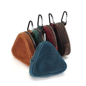 Bolsa japonesa compacta para fones de ouvido, porta-moedas de couro genuíno, porta-moedas compacto para homens e mulheres, ideal para pendurar na cintura