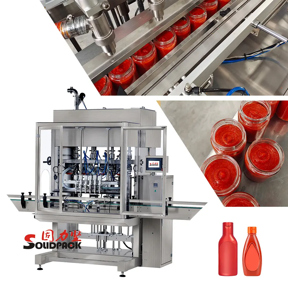 Solidpack auto glass bottle tomato sauce cans viscous liquid piston filling capping machines twist off