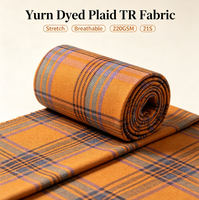 Tissu tissé en stock usine, teint en fil, à carreaux, extensible TR, épais et respirant, 220 GSM, largeur 57/58 pouces, 98% polyester 2% élasthanne