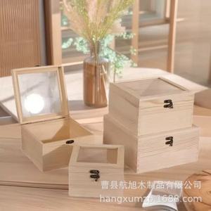 Caja de Almacenamiento de Madera Simple, Caja de Joyería Cuadrada de Madera Maciza con Tapa de Vidrio para Uso Decorativo en Escritorio - Product Image 2