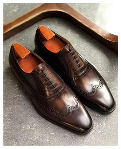 Chaussures Oxford de mariage de luxe pour hommes en cuir véritable personnalisé de style rétro, formelles, italiennes, en cuir de vachette pleine fleur - Product Image 2