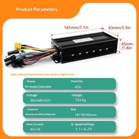 Contrôleur de moteur à ondes sinusoïdales 36V 48V 52V 45A pour vélo électrique, scooter, bicyclette, moteur de moyeu 1500W 2000W, 45A avec 3 modes