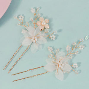 ブライダルヘアアクセサリーファッション販売甘い手作りパールクリスタルヘアピンフォレストスタイル人工生地花ヘッドピース - Product Image 3