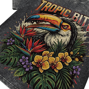 Camisetas de Hombre 100% Algodón, Estilo Vintage, Lavado Ácido, Estampado Gráfico de Aves Tropicales, Camisetas Extra Grandes con Estampado Floral Retro para Venta al Por Mayor - Product Image 4