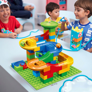 ELI TOYS Juego de construcción DIY de tamaño pequeño, bloques de carrera de mármol de plástico con tobogán de embudo, modelo de juguete para niños, pista de tobogán variada - Product Image 2