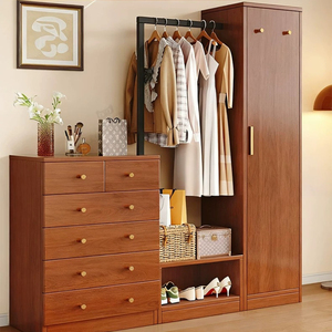 Perchero de <span class=keywords><strong>madera</strong></span> maciza, cómoda sencilla para dormitorio de uso doméstico, perchero pequeño integrado con la cama. - Product Image 2
