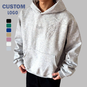 Wholesale 100% Cotton Men's Hoodies Sweatshirts Custom Embroidered Logo French Terry 3D Puff Printing Oversized Hoodie for Men