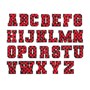 Parches de letras de PVC ecológico con lentejuelas bordadas en cuadros rojos de 6 cm de altura, marca <span class=keywords><strong>YM</strong></span>, para sombrero - Product Image 1