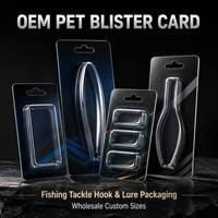 Carte blister OEM en PET pour matériel de pêche (hameçons, leurres) avec carte imprimée et trou de suspension, pour présentation en magasin et vente en gros