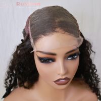 Peluca con diadema y cierre de encaje HD 5x5, lista para usar, cabello humano virgen vietnamita, trenzado invisible, rizado medio, 300% de densidad, 12A