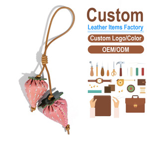 Handmade 3D Pink Strawberry <b>Leather</b> <b>Keychain</b> Cute Creative Vegetable Tanned Cowhide Bag Charm Stitched Gift for Girls and Women - Product Image 1