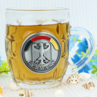 Vente en gros de tasses à bière en verre avec logo personnalisé en alliage de zinc, souvenir touristique