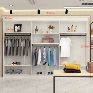 Présentoir de vêtements Vintage en bois massif centre commercial métallique haut de gamme étagères pour hommes vitrine conception suspendue au sol - Product Image 5