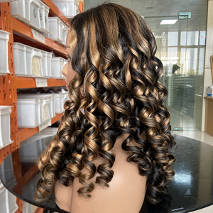 Làm nổi bật mật ong màu vàng 5x5 ren phía trước tóc giả tóc con người bouncy lỏng glueless đóng cửa tóc giả tóc con người Thùng cuộn loại - Product Image 2