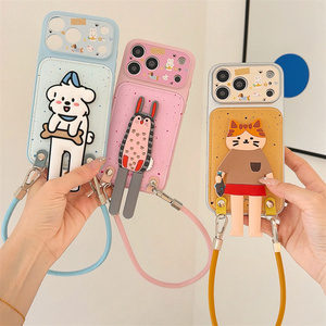 เคสโทรศัพท์หนังน่ารักลายลูกสุนัขพร้อมสายคล้องมือสำหรับ iPhone 17 16 15 14 Pro Max  พร้อมตุ๊กตาแมว ที่วางโทรศัพท์ แหวน และที่จับรูปนกฮูก - Product Image 4