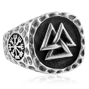 yunnique Men's Geometric <b>Titanium</b> Steel <b>Ring</b> Steel Color Vintage Viking Style Fashion Jewelry Gift - Product Image 3