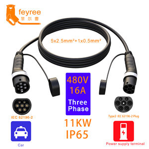 Cargador de Vehículos Eléctricos Feyree, Montado en Pared, Tipo 2 a Tipo 2, 11kW, Cable de Carga para Vehículos Eléctricos, Adaptador de Enchufe Portátil, Enchufe de Carga IEC62196 - Product Image 1
