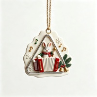Pendentif en résine personnalisé, lapin jouant de l'accordéon, ornement suspendu pour arbre de Noël, cadre triangulaire avec clochettes à notes de musique, décoration de maison pour les fêtes