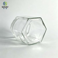 Pot en verre hexagonal transparent de 300 ml avec couvercle à vis pour miel, confiture, sauce chili, emballage alimentaire