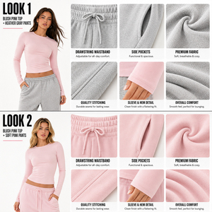 Ensemble <span class=keywords><strong>d</strong></span>écontracté pour femme en coton : haut court à manches longues coupe ajustée et pantalon de survêtement taille basse à jambes larges – Qualité supérieure - Product Image 4