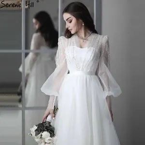 Serene Hill Full Sleeves A Line White Simple Engagement Party Wedding Dresses 2021 Elegant Bridal Long Gowns For Women HA2476