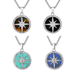 XR Wholesale Stainless Steel Hiphop Pendant <b>Necklace</b> Octagonal Star Tiger Eye Stone for Men's Party Gifts Fashion Jewelry - Product Image 1
