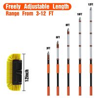 Brosse de nettoyage à poils doux télescopique de 12 pieds, manche long de 12 pouces pour lavage de voiture, panneaux solaires, camping-car, camion, bateau, maison