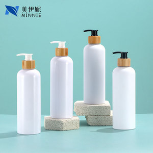 Minnie White Cylinder <b>Pump</b> <b>Bottle</b> 500ml Lotion Shower Gel Shampoo Dispenser With Bamboo Cap For Daily Care Products - Product Image 1