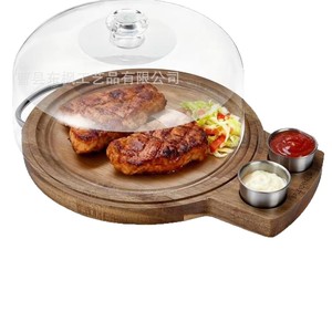 Bandeja de madera personalizada con tapa acrílica para servir bistec, pizza y embutidos, diseño de madera maciza Df120 - Product Image 1