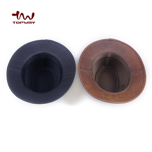 Custom <strong>Bucket</strong> Felt <strong>Hat</strong> <strong>Cheap</strong> Vintage Antique Brass PU Leather Cool Hard Wide Brim Mens Fedora <strong>Hats</strong> for Cowboy - Product Image 3