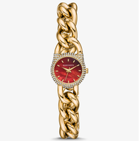 Jam Tangan Wanita MAROSERTO Logo Kustom, Jam Tangan Rantai Mini Lock Pavé Stainless Steel Warna Perak untuk Wanita