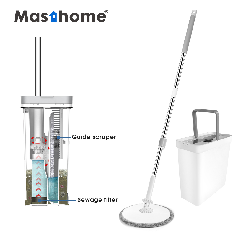 Masthome new microfiber wet and dry 360 spin magic wash flat mop with bucket for floor cleaning