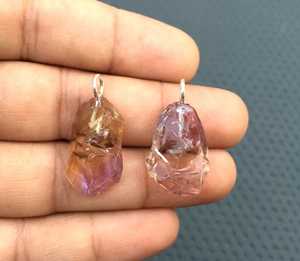 2 uds hermoso colgante de piedras preciosas de ametrino Natural multicolor 92,5 plata esterlina chapado en oro al por mayor encanto áspero sin tratar - Product Image 2