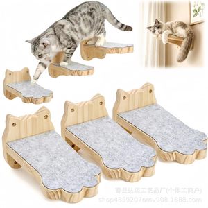 Wooden <b>Wall</b> Mounted <b>Cat</b> Shelf With Anti Slip Mat For Medium <b>Cats</b> Solid Wood Natural Color Single Piece - Product Image 2