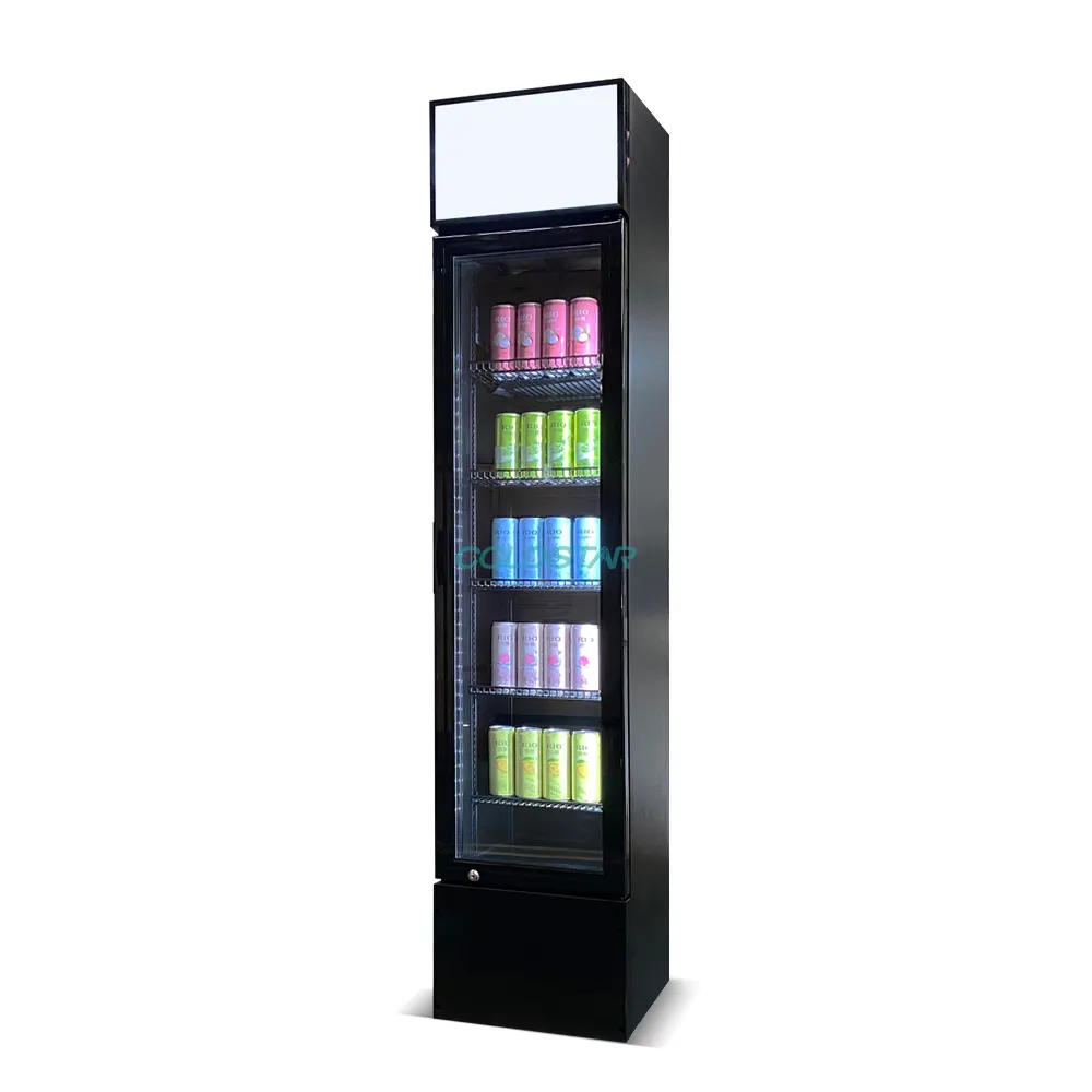 ETL Slim Cooler Vertical Porta De Vidro Ultra-fino Ice Cream Display Congelador 220L