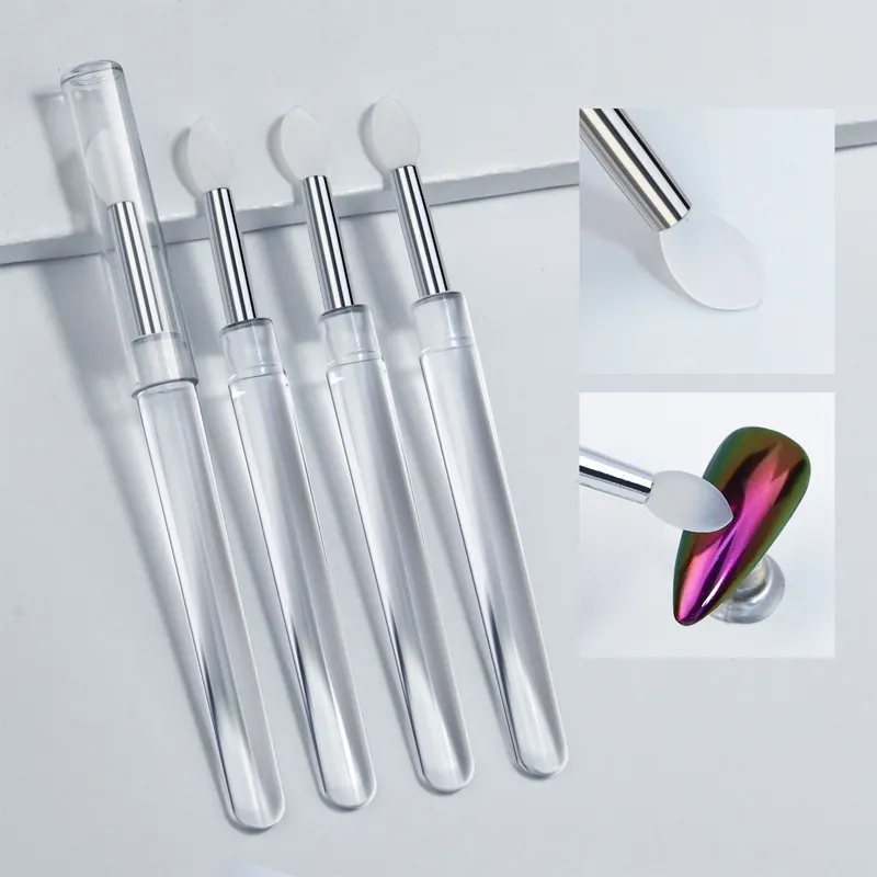 Kuas silikon seni kuku pigmen bubuk cermin Universal dapat digunakan kembali alat manikur mudah digunakan tongkat aplikator transparan